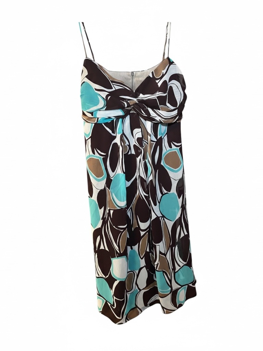 Studio Y Teal and Brown Floral-Leaf Print Sleeveless Dress
